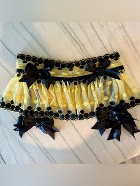 Vintage Y2K Trashy Lingerie Yellow Garter Mini Skirt Black Bows Girls Next Door